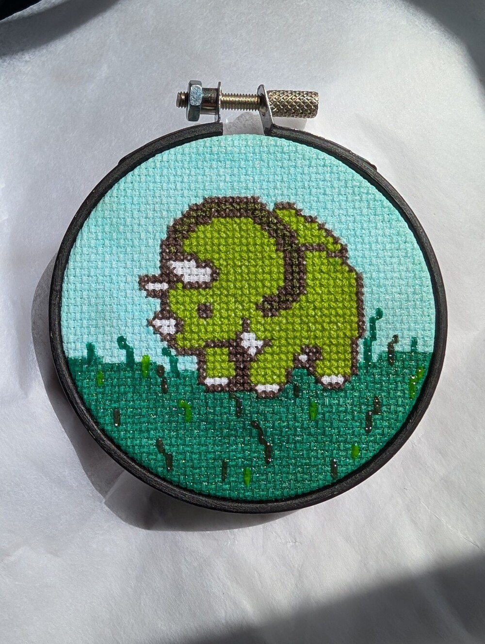 Mini Dino Cross Stitch Hoop Art